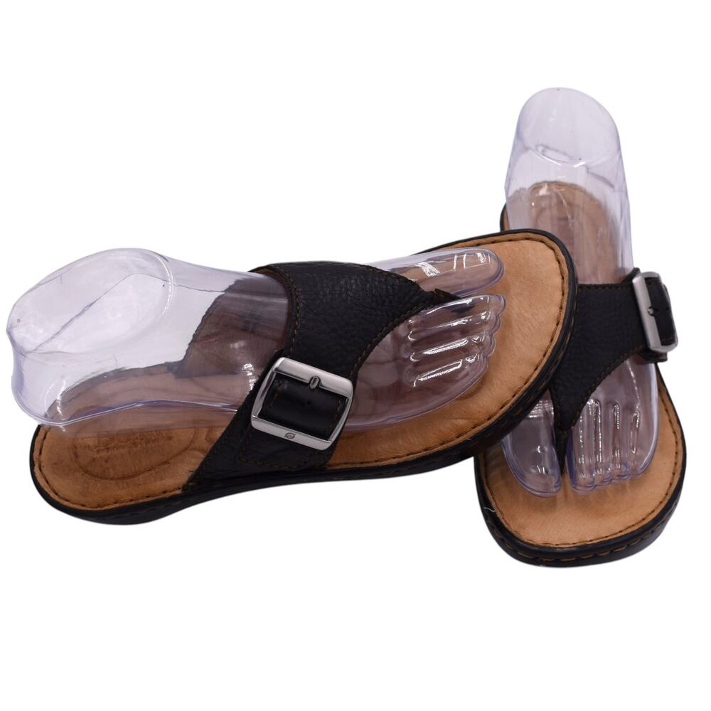 BORN Black Leather Thong Wedge Sandals Comfort Casual Beach Coastal - Womens 8